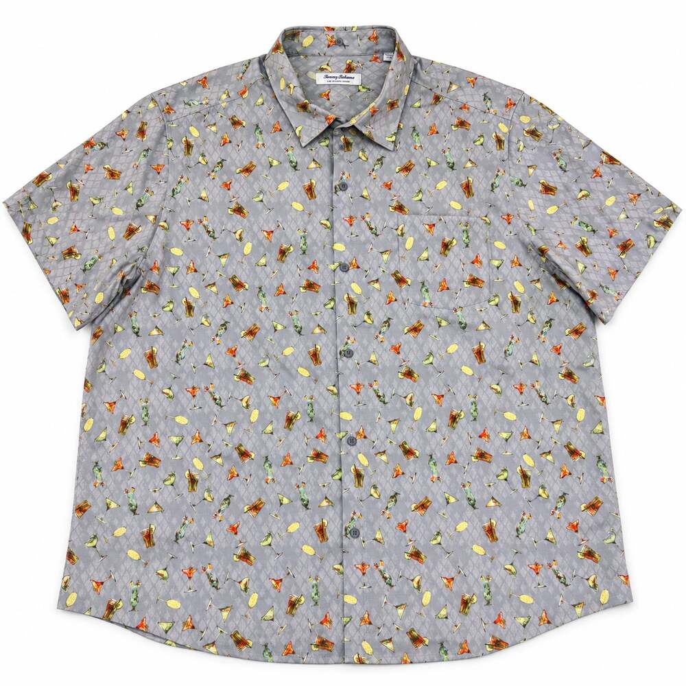Tommy Bahama Shirt Mens 3XL Hawaiian Shirt Bahama Coast Cocktail Hour Gray